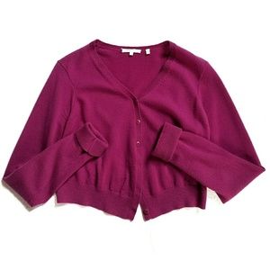 Vince 100% Cashmere Crop Cardigan, Purple, Medium